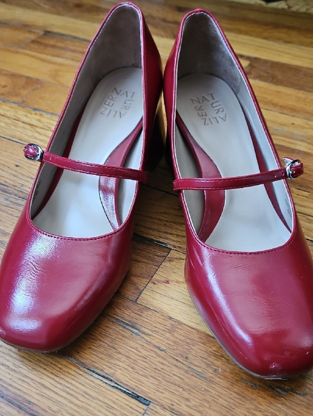 Naturalizer Red Mary Jane Block Heels with Ankle Strap - Picture 14 of 16